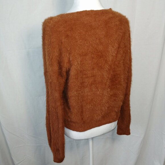 DOUBLE ZERO FUZZY COPPER BROWN CROPPED SWEATER, CHUNKY, WOMENS SIZE LARGE - Picture 4 of 6